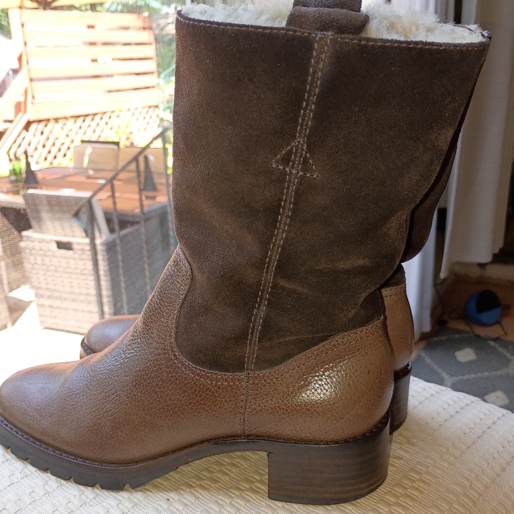 Ralph Lauren Freja  Two-Tone Leather Shearling Boots Size 5.like New